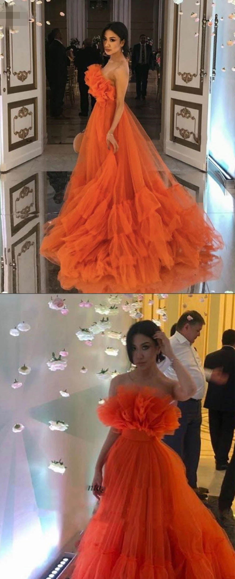 Orange Ruffle Prom Dresses