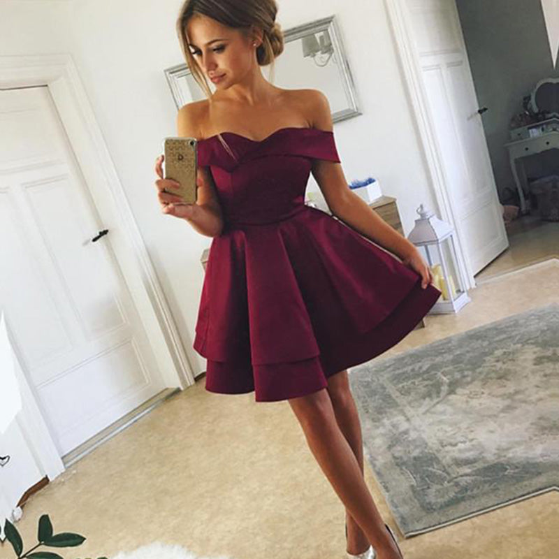 LP0236 Off the Shoulder Short Prom Dresses Royal Blue Burgundy