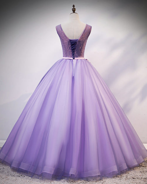 Lilac Purple Scoop Neck Ball Gown Sweet 16 Birthday Party Dress Quince ...
