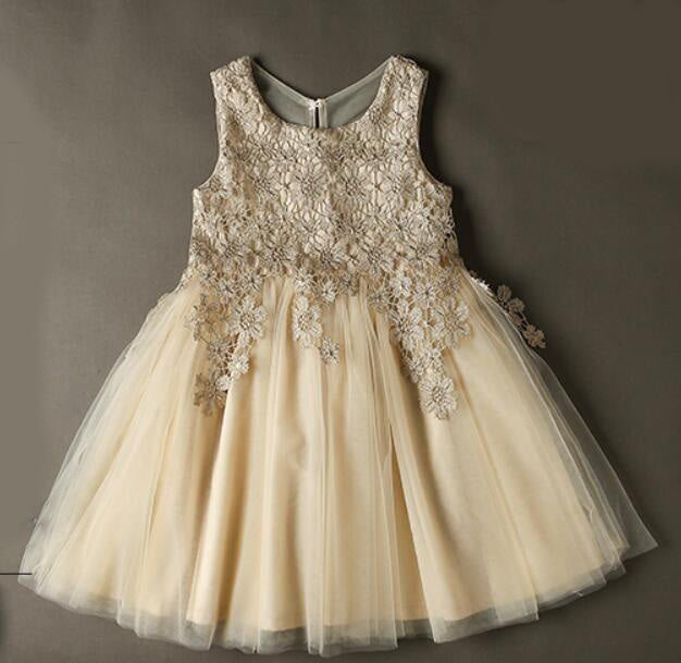 SP2365 Cute Lace Appliqued Champagne Pink Flower Girl Dress,Child Birt ...