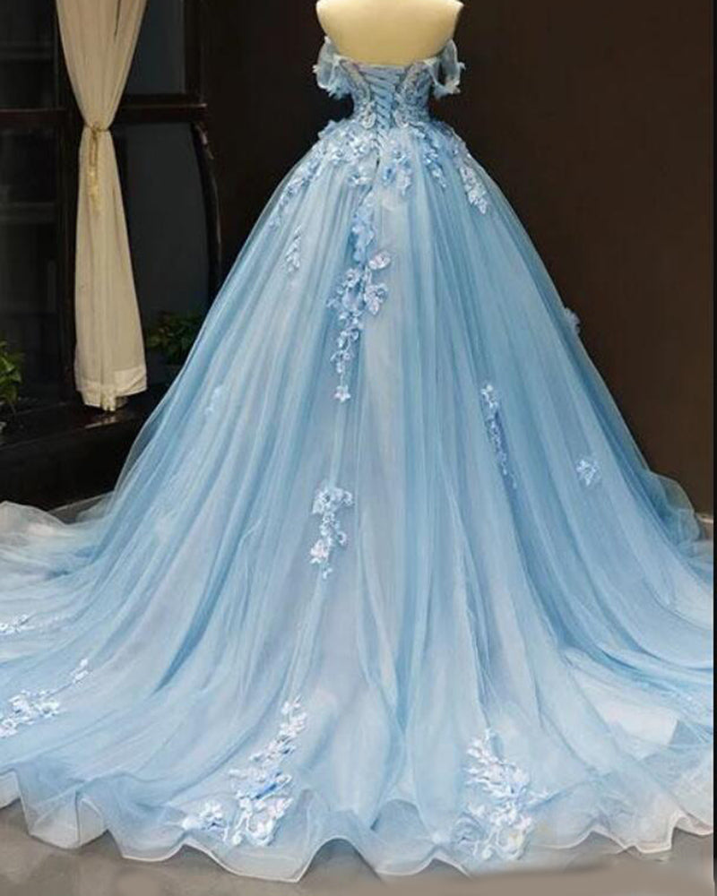 Siaoryne Skye Blue off the shoulder lace Sweet 16 Prom Quinceanera Dre