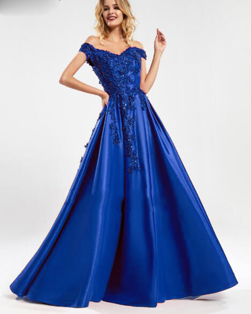 Off The Shoulder Royal Blue Lace Long Prom Evening Dress Bodice Robe De ...