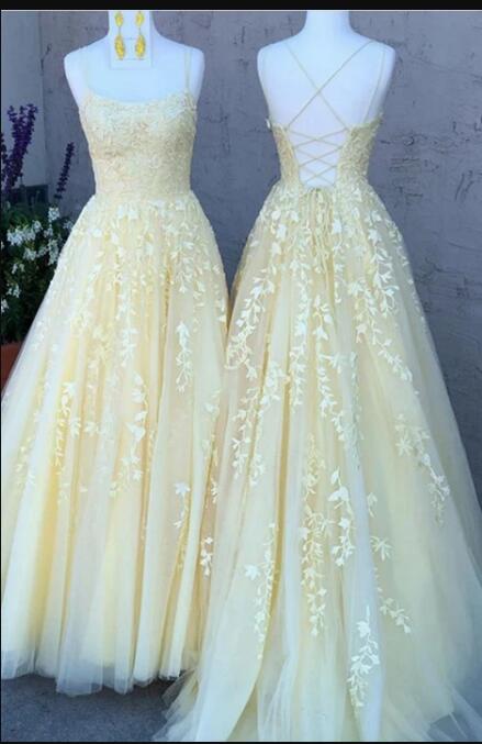 Breathtaking Pale Yellow Light Blue lace Tulle Girls Formal Gown Prom Siaoryne