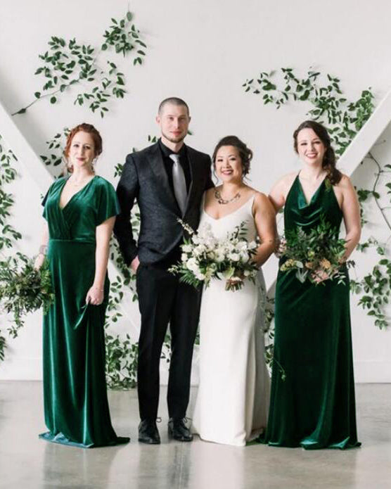 New Style Green English Rose Velvet Bridesmaid Dress Maid of honor