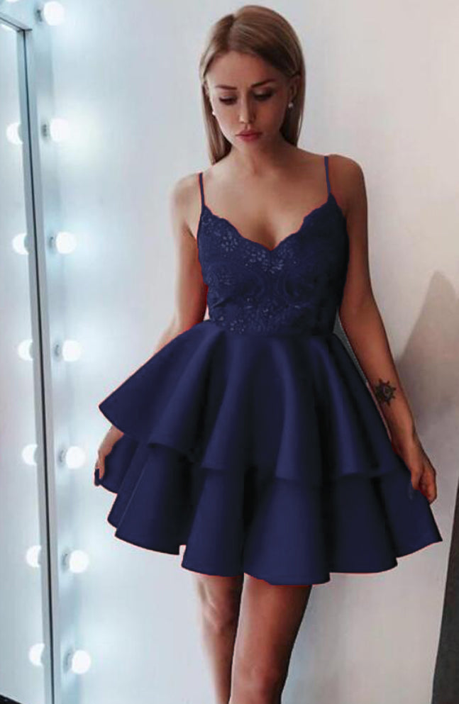 Teal Blue Sheer Sleeve A-Line Short Cocktail Dress – Dreamdressy