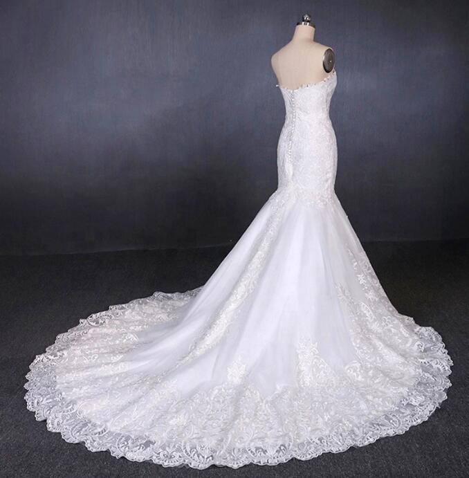 Stunning Sweetheart Mermaid Fishtail Lace Formal Bridal Wedding Dresse ...