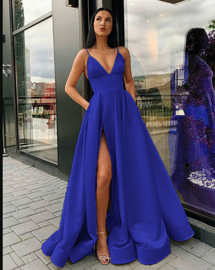 Wine Red /Royal /Yellow Elegant 2022 High Slit Women Prom Dresses Long ...