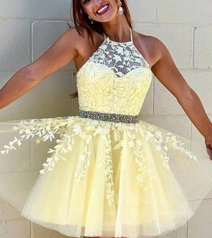 Short White Beaded Halter Dress