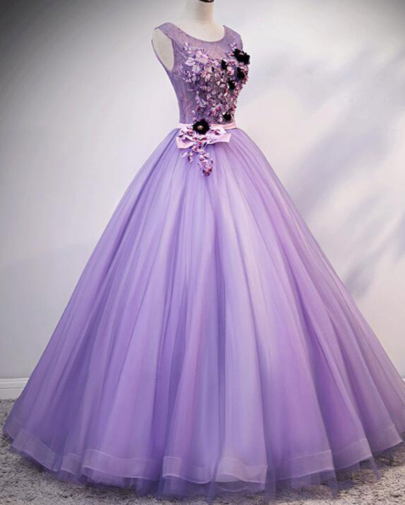 Lilac Purple Scoop Neck Ball Gown Sweet 16 Birthday Party Dress Quince ...