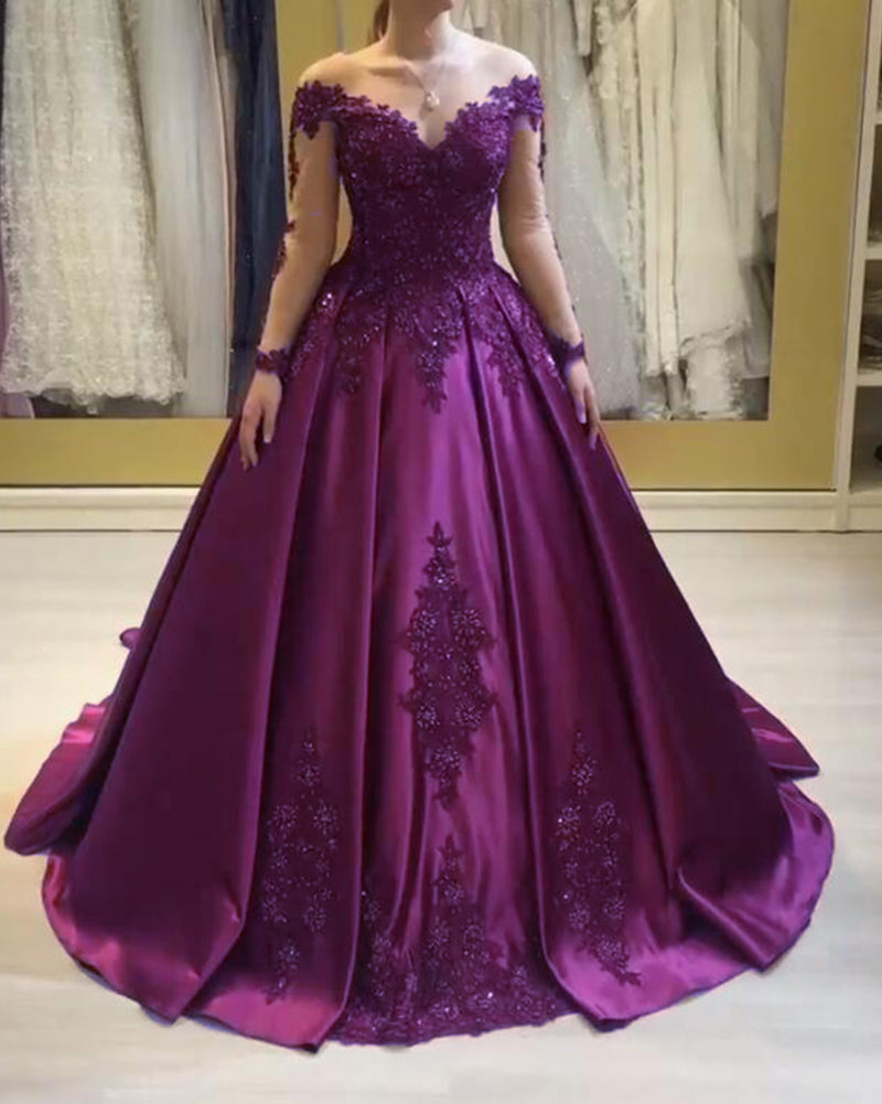 Purple wedding dress long sleeve best sale