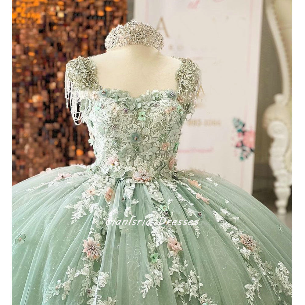 Fancy Beautiful Prom Dress Mint Green Girls Ball Gown Quinceanera Gown Siaoryne