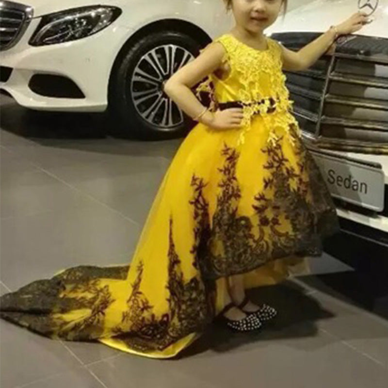 Yellow Black and White Flower Girl Dress