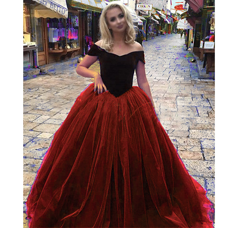 LP3658 Off the Shoulder Velvet and Organza A Line Prom Dresses Girls Party Gown  Vestido De festa Pageant Gown