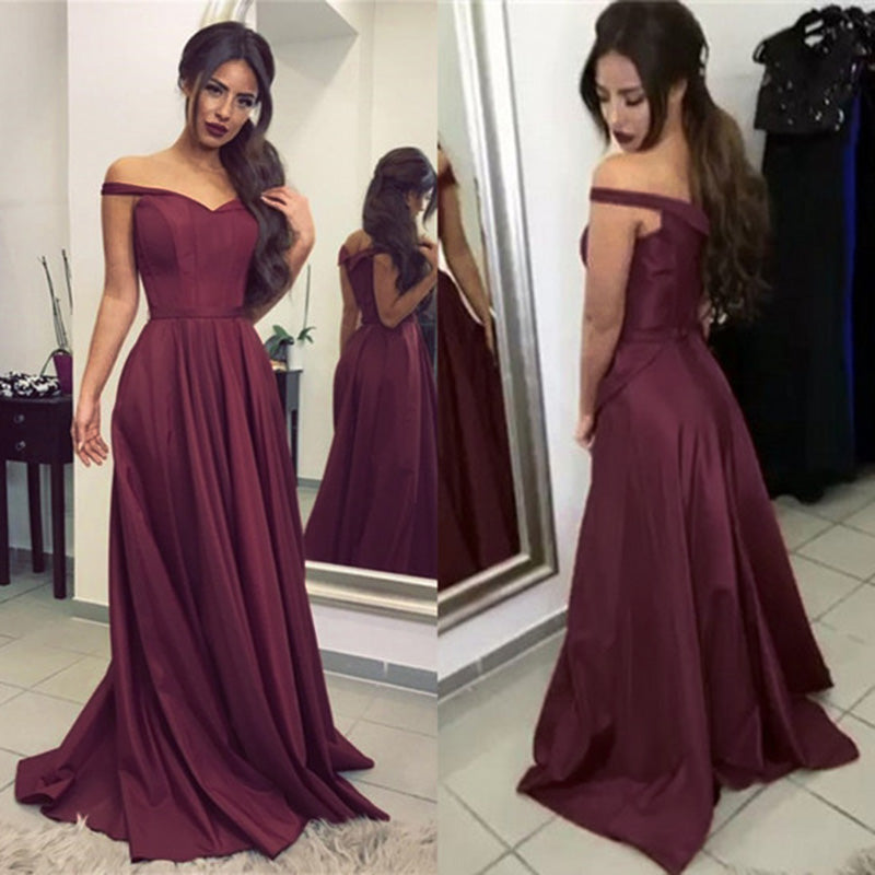 LP5501 Off the shoulder Burgundy Long Prom Dresses Taffeta Formal Gown ...