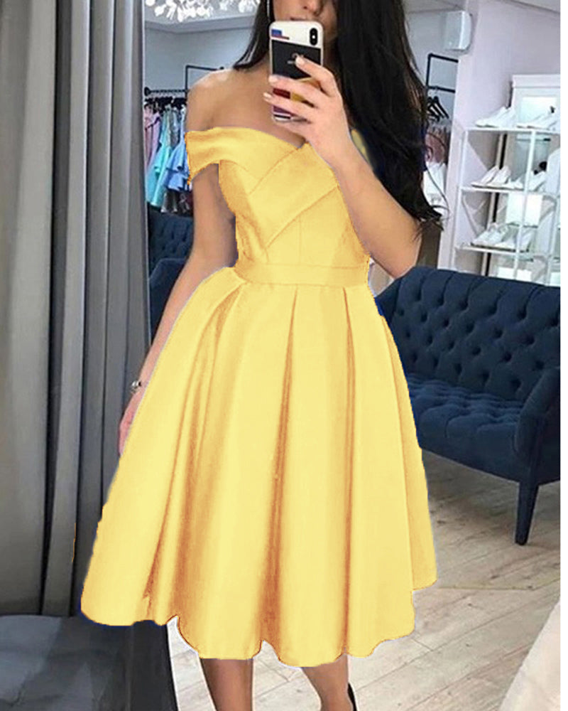 Cute Royal Blue/Yellow/Red off Shoulder Short Prom Dress Juniro Girls –  Siaoryne