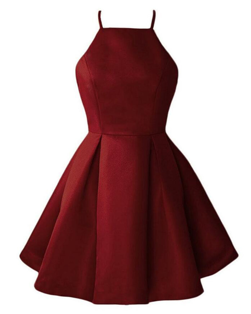 Elegant Halter Short Prom Dress A Line Satin Short Red Homecoming Cock Siaoryne 0591