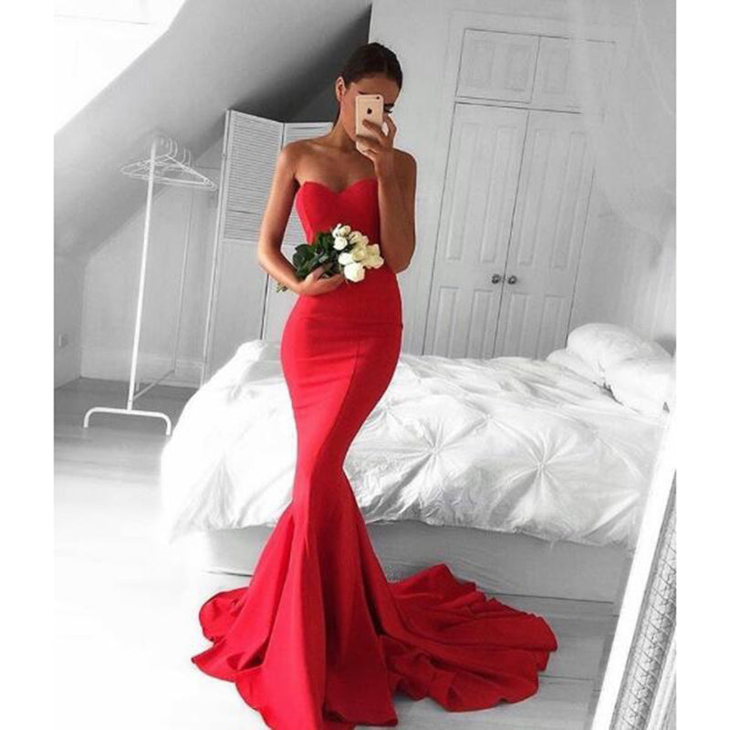 LP0298 Red Mermaid Satin Evening Gown 2018 Sexy Sweetheart Pageant Dre Siaoryne