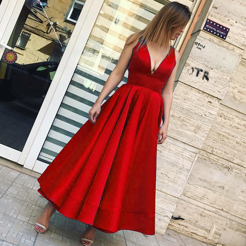 Deep Red Tea Length Dress